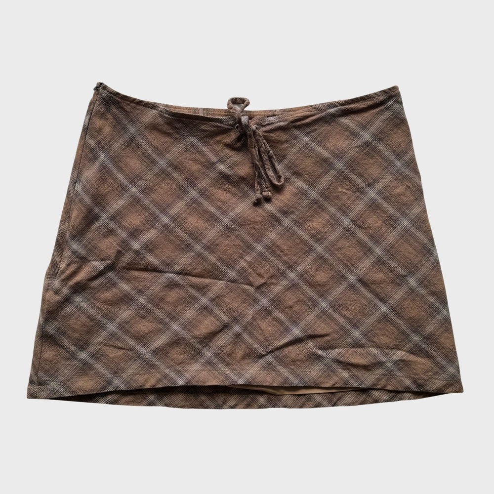 UNIF Biscuit Brown Plaid Mini Skirt
